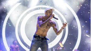 Chris Brown en un momento de su actuaci&oacute;n