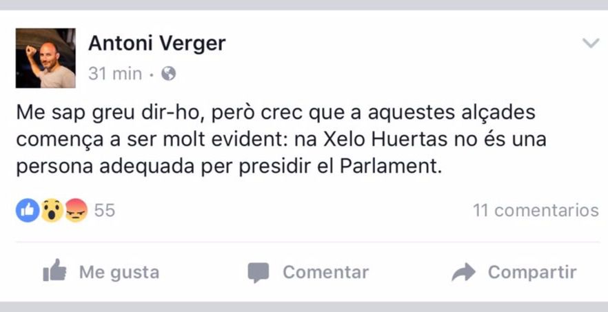 Publicación de Verger en Facebook