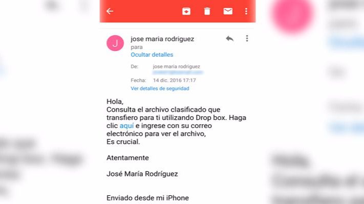 Pantallazo del correo contaminado que se está mandando desde su cuenta
