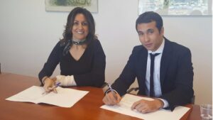 La Presidenta de la FEHM, Inmaculada de Benito, y el gerente de Reusa Mallorca, Pedro Colom