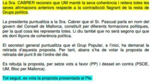 Extracto del acta del pleno a la que ha tenido acceso mallorcadiario.com
