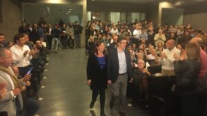 Patxi L&oacute;pez a su llegada al acto de este jueves en Palma, junto a Francina Armengol