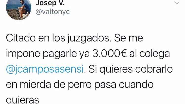 Imagen del tuit publicado por Valtonyc