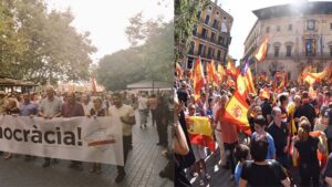Imagen de las dos manifestaciones en Palma