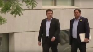 El exvicepresident Oriol Junqueras (dcha) a su llegada a la Audiencia Nacional