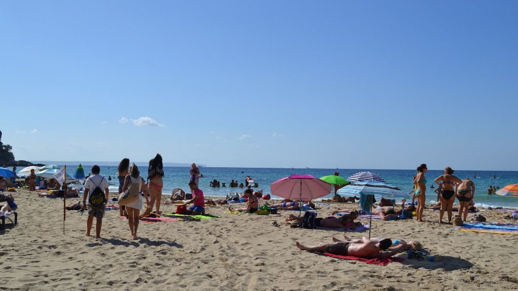 playa, turistas, tiempo