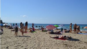 playa, turistas, tiempo