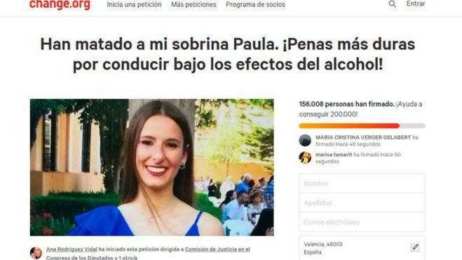Imagen de la campaña de los familiares a través de Change.org