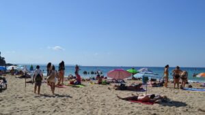 playa, turistas, tiempo