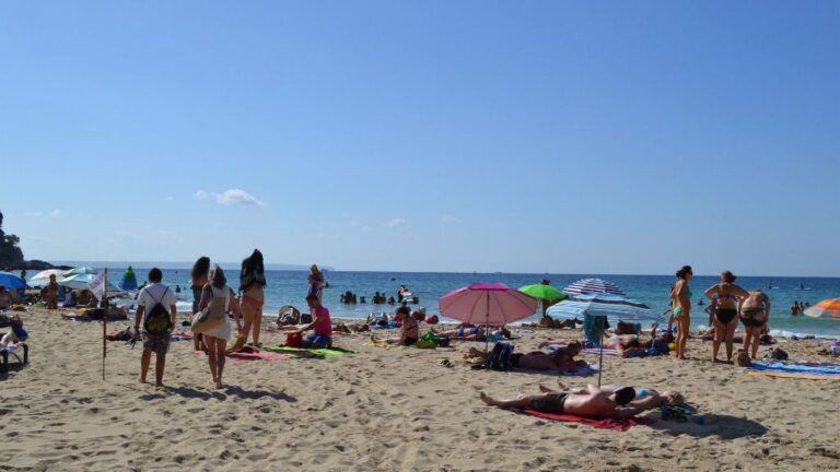 playa, turistas, tiempo
