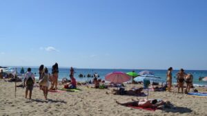 playa, turistas, tiempo