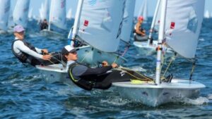 Josep Cazador durante el Mundial Juvenil de Laser Radial celebrado en Alemania.