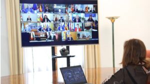 Francina Armengol durante la videoconferencia