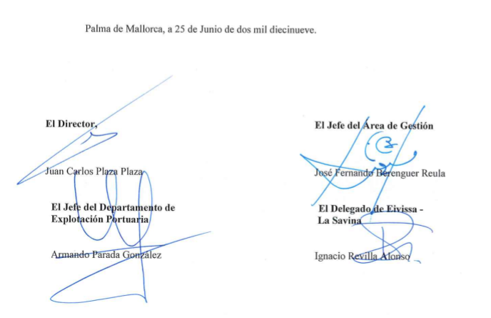 Firma de todos los integrantes de la comisión técnica que valoró a Ocibar como la mejor.