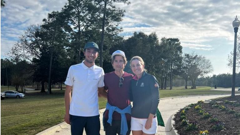 Miquel Bisellach, Álvaro Prada (caddie de Carlota Ciganda y novio de Luna) y Luna al acabar la cuarta ronda