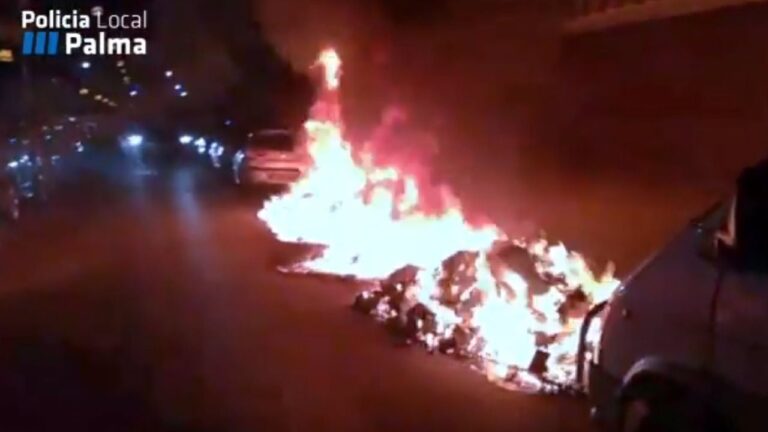 Imagen de archivo, sobre un incendio de contenedores, distribuida por la Policía Local de Palma