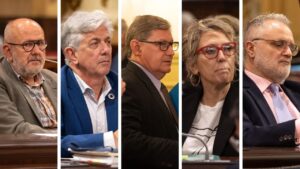 De izquierda a derecha: Miquel Ensenyat, Enric Casanova, Vicen&ccedil; Thom&agrave;s, Lina Pons y Maxo Benalal. Previsiblemente, ninguno de ellos repetir&aacute; como diputado.