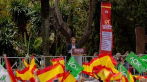 Jorge Campos, durante el acto de Vox llevado a cabo en sa Feixina, en Palma, con la asistencia del l&iacute;der nacional, Santiago Abascal