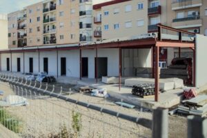 Aspecto actual de las obras que se llevan a cabo en el barrio palmesano de Son Forteza para construir locales de ensayo