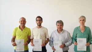 Imagen de los cuatro candidatos de las formaciones pol&iacute;ticas que han suscrito el pacto de gobernabilidad en sa Pobla