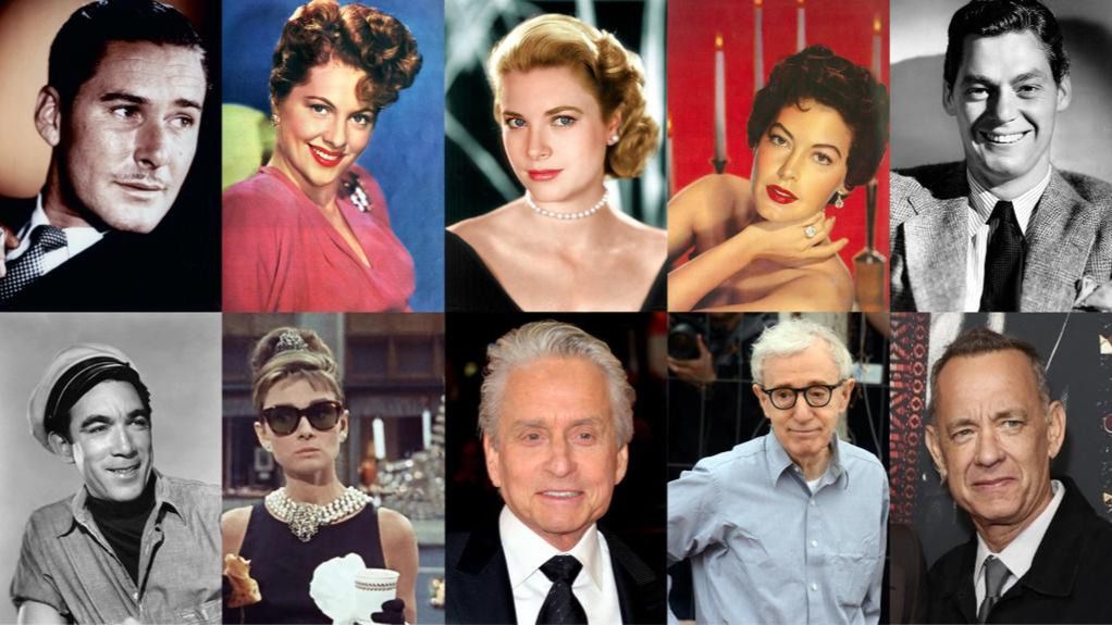 Errol Flynn, Joan Fontaine, Grace Kelly, Ava Gadner, Johnny Weissmüller, Anthony Quinn, Audrey Hepburn, Michael Douglas, Woody Allen y Tom Hanks