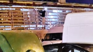 Momento en que fotografiaron al joven mientras escalaba el muro del centro comercial.