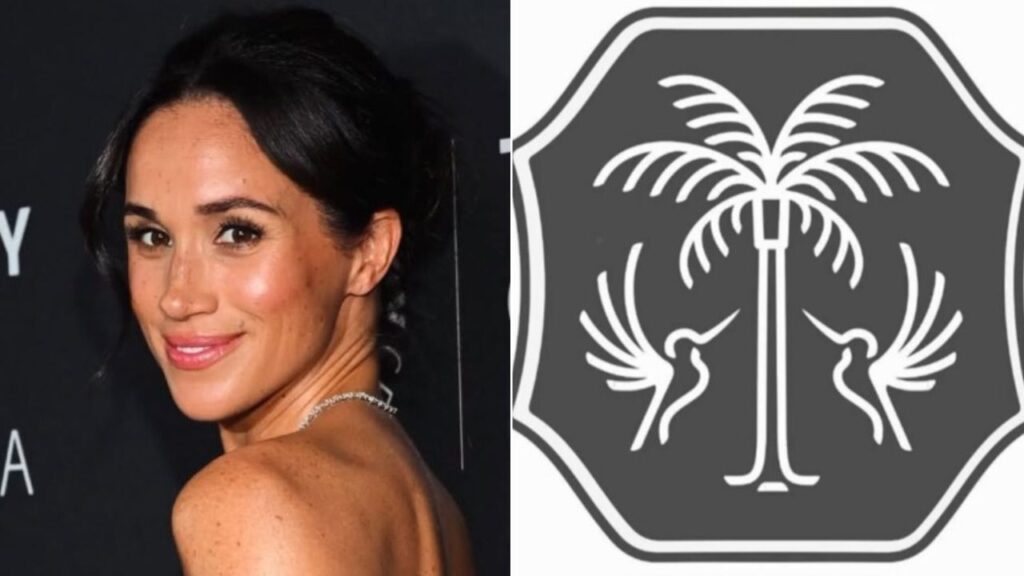 A la izquierda, Meghan Markle, y a la derecha, el nuevo logotipo de su empresa.