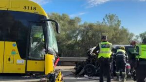 Un fallecido y ocho heridos en una colisi&oacute;n frontal de un autob&uacute;s TIB en Portocolom