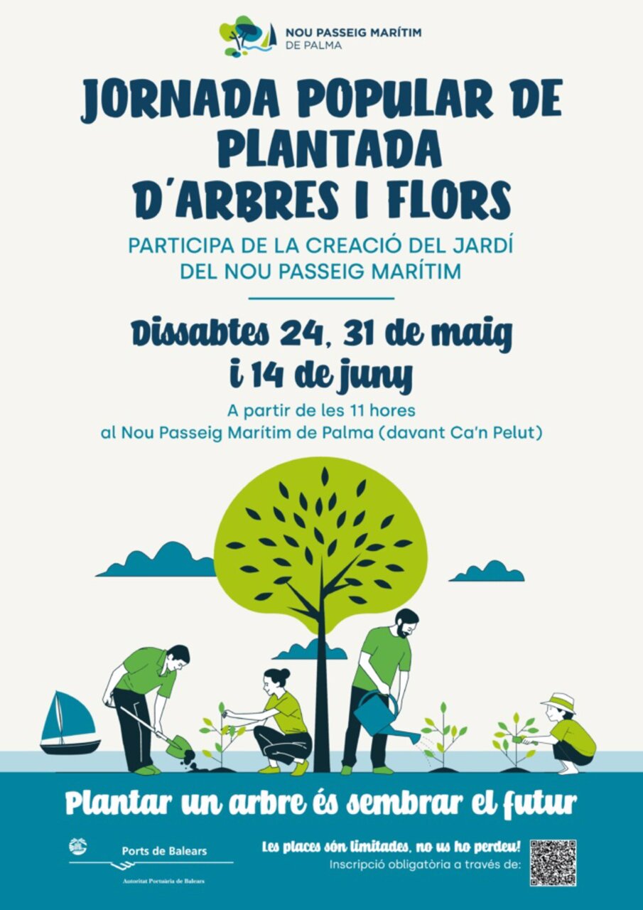 Cartel jornada popular plantar árboles Paseo Marítimo de Palma.