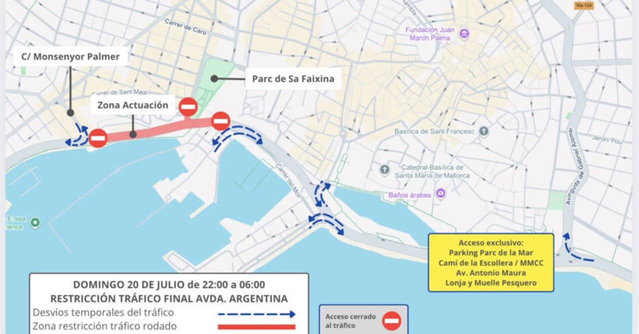 Comienzan los cortes de tráfico por el asfaltado definitivo del Paseo Marítimo de Palma