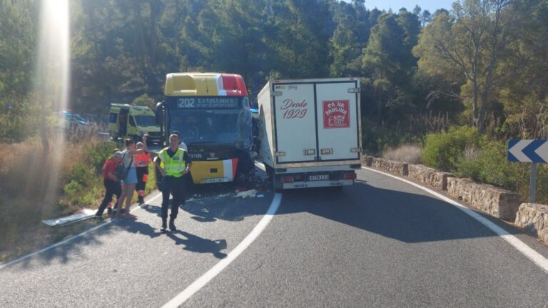 Un choque frontal entre un bus del TIB y un camión en la Serra deja tres heridos leves