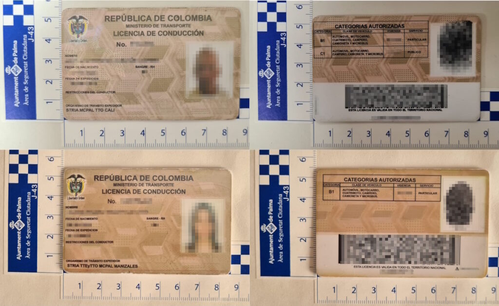 Carnés de conducir colombianos falsificados