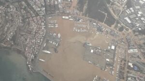 Vista aérea de la inundación en Ibiza tras lluvias torrenciales