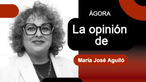 Retrato de María José Aguiló en un fondo gráfico.