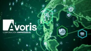 Logo de Ávoris sobre fondo verde con iconos de sostenibilidad