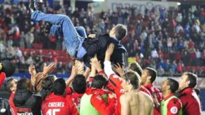 Celebración del equipo RCD Mallorca tras un partido importante en 2012