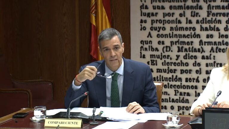 Pedro Sánchez durante su comparecencia en el Senado sobre el caso Koldo.