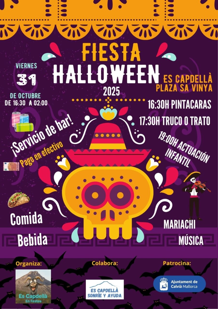 Cartel de la fiesta de Halloween en Es Capdellà, Calvià 2025.