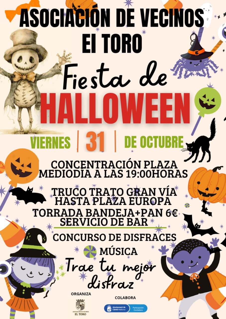 Cartel de la fiesta de Halloween en Calvià con actividades y concursos.