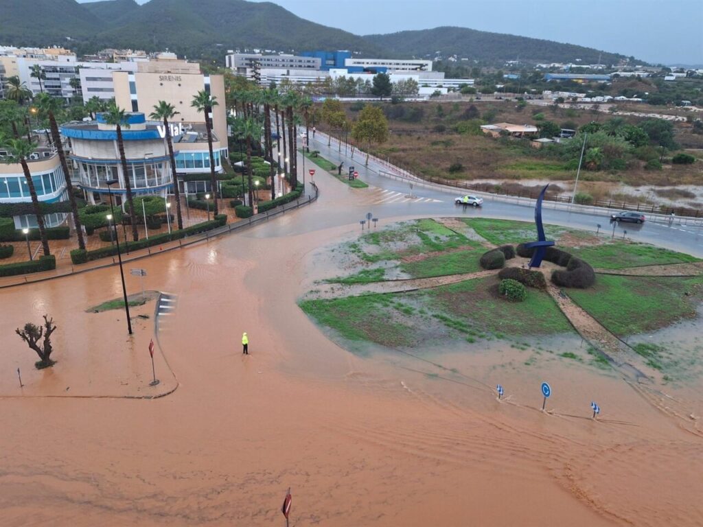 Vista de inundaciones en Ibiza tras fuertes lluvias