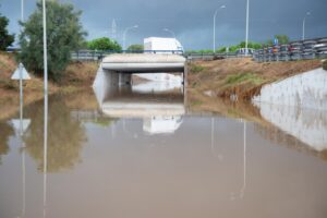Carretera inundada en Ibiza