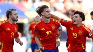 Jugadores de España celebrando un gol en el Mundial Sub20