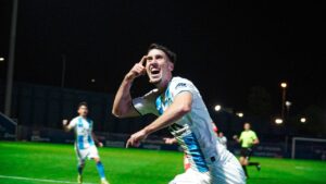 Juanmi Durán celebra un gol en un partido del Atlético Baleares