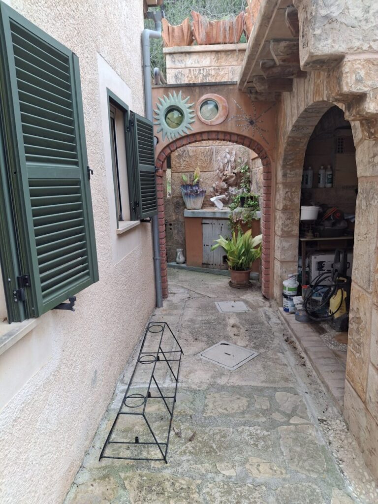 Pasillo de la casa de Joan Balaguer con plantas y decoraci&oacute;n