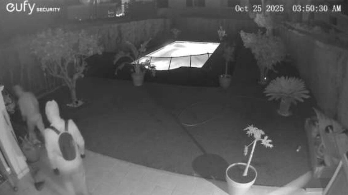 Dos encapuchados en un jardín durante un robo en Llucmajor