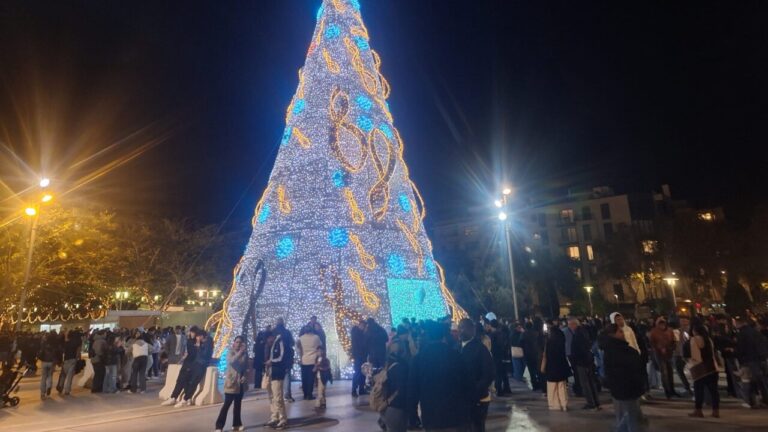 Árbol de Navidad iluminado en Palma con multitud de asistentes
