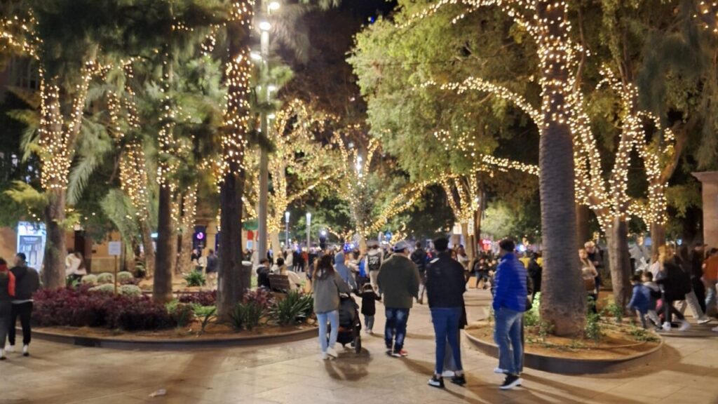 Personas disfrutando del encendido de luces navide&ntilde;as en Palma