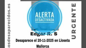 Cartel de alerta desactivada de un joven desaparecido en Lloseta.