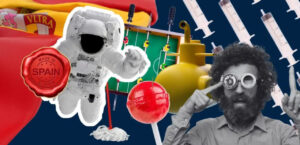 Collage de inventos españoles como el chupachups y el traje espacial