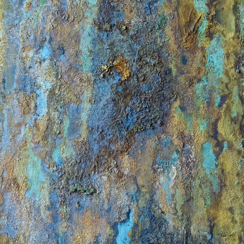 Textura abstracta en tonos azules y marrones de una obra de Toni Coll